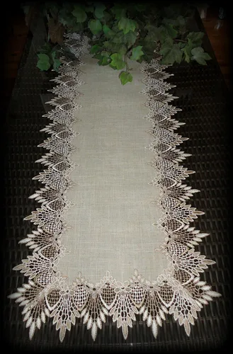Vista 3 de Encaje 72" Camino de mesa Dresser bufanda Neutral Doily tonos tierra Encaje Europea