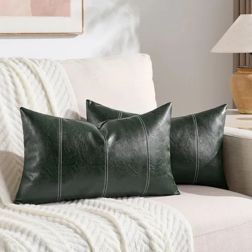 Vista 19 de Fancy Homi Paquete de 2 fundas de almohada decorativas de cuero sintético bohemio negro de 16 x 16 pulgadas para sala de estar, sofá, cama, sofá