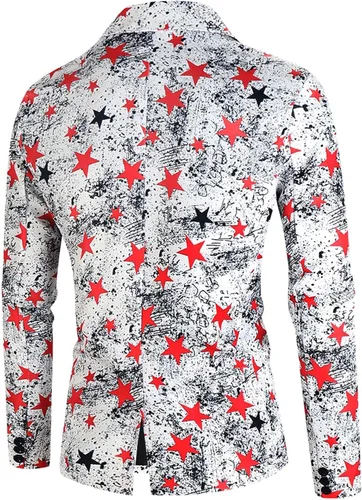Vista 5 de Mens Fashion Casual Printing Star Vintage Suit Pants Three Piece Tuxedo