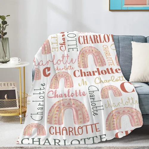 Vista 3 de Manta personalizada de arcoíris para bebé, manta acogedora de franela ligera con nombre para bebés, niños, adultos, niñas, niños, sofá cama, 30 x 40