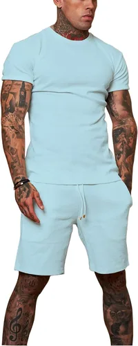 Vista 3 de Redqenting Pantalones cortos deportivos casuales para hombre de 8 pulgadas con bolsillos, pantalones cortos deportivos con cordón, pantalones cortos
