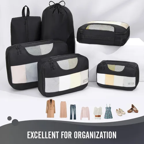 Vista 2 de Veken - Juego de 6 cubos de embalaje para maletas, bolsas organizadoras de viaje para equipaje de mano, juego de bolsas organizadoras de maleta