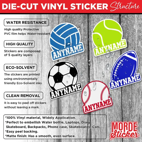 Vista 3 de Adhesivo personalizado con nombre deportivo, béisbol, fútbol, fútbol, equipo, regalos, impermeable, troquelado, para casco, laptop, botella de agua