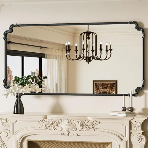 Vista 21 de Espejo rectangular negro barroco vintage para pared, 22 x 30 pulgadas, marco de desplazamiento antiguo, espejo de manto francés para chimenea, baño