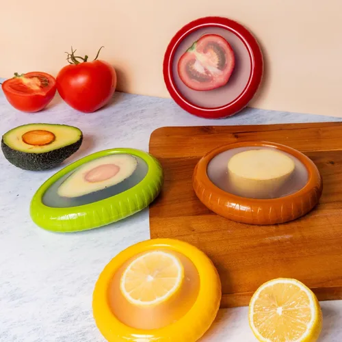 Vista 7 de Juego de 4 recipientes de almacenamiento de frutas y verduras ABS para refrigerador, contenedor de almacenamiento de cebolla, aguacate, protector