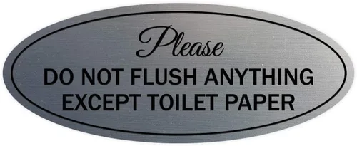 Vista 15 de Signs ByLITA Letrero ovalado con texto en inglés «Please Do Not Flush Anything Except» (Negro), tamaño pequeño
