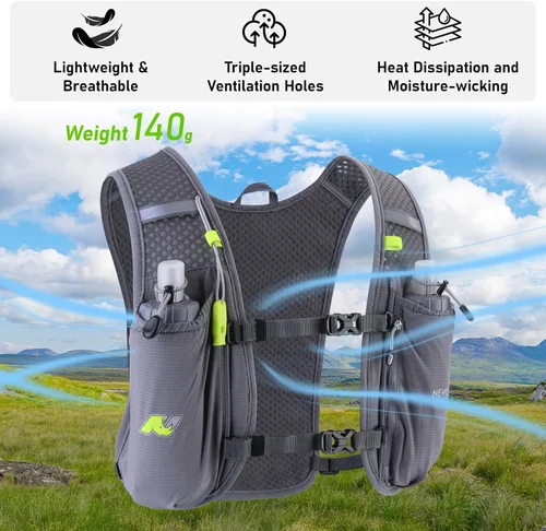 Vista 5 de Chaleco de hidratación para correr para mujeres y hombres, chaleco de agua mochila de 5 litros, mochila ligera de hidratación para senderismo