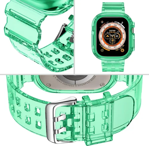 Vista 316 de DABAOZA - Correa transparente compatible con Apple Watch con estuche protector, correa deportiva de TPU con brillo para mujeres y hombres