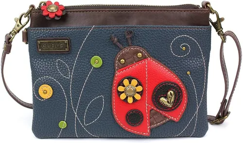 Vista 27 de CHALA Mini bandolera/bolso con correa convertible elegante, compacto, versátil Loro azul - Gris cálido