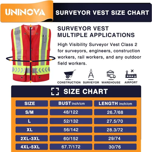 Vista 5 de Surveyor Safety Vest Reflective for Men, Class 2 Heavy Duty Safety Vests Reflective with Pockets