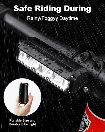 Vista 7 de Faro delantero para bicicleta, 2000 lúmenes, súper brillante, USB-C, recargable, 4 modos, IPX5 impermeable, montaje rápido, luz delantera