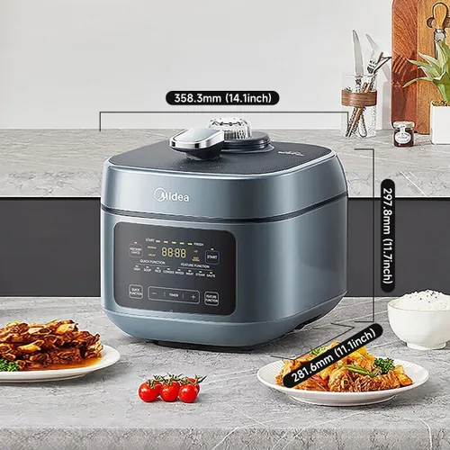 Vista 7 de Midea Olla a presión eléctrica 8 en 1 con ollas dobles, olla de cocción lenta programable multifuncional, olla arrocera, vaporera, sartén