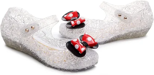Vista 2 de Zapatos de gelatina para niñas, sandalias de cumpleaños de princesa de reina de la nieve para niñas pequeñas, sandalias azules con purpurina