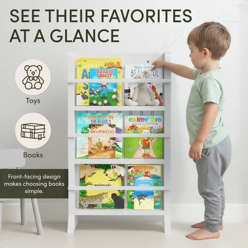 Vista 6 de OurNest Estantería magnética deslizante y marcadores H-31 para niños y bebés, de madera con tres niveles para lectura, creatividad y Montessori