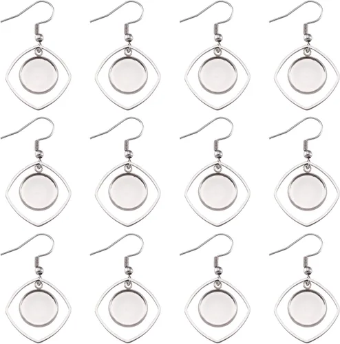 Vista 17 de FASHEWELRY 20 piezas bandejas de bisel de acero inoxidable para aretes geométricos configuración de bisel en blanco corazón luna redondos aretes