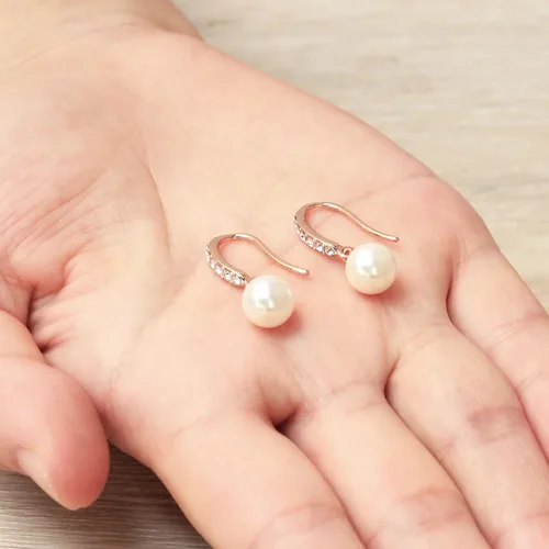 Vista 4 de Philip Jones Juego de perlas bañadas en oro rosa creado con cristales Zircondia, Chapado en oro rosa, Perla