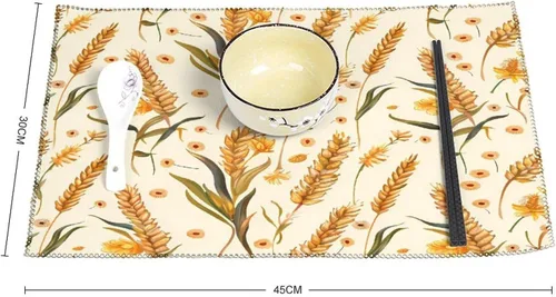 Vista 2 de Wheat Pattern Placemats Set of 6 Resistant Table Mats Washable Place Mats for Dinner Party Table Decoration