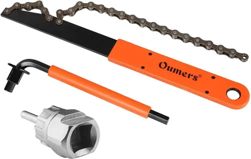 Vista 6 de Oumers Herramienta de extracción de casete de bicicleta, herramienta de extracción de rueda libre de casete con látigo de cadena y llave auxiliar