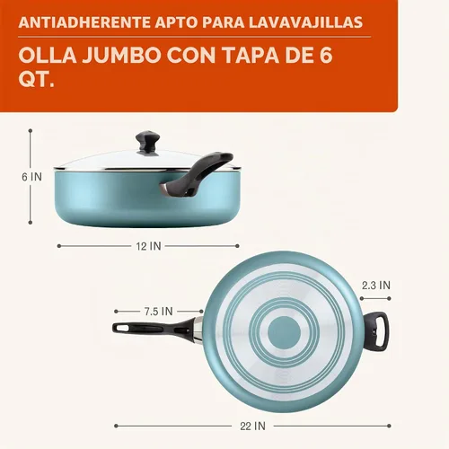 Vista 2 de Farberware Olla grande antiadherente apta para lavavajillas/sartén con asa auxiliar - aluminio, 6 cuartos, azul 2-Aguamarina