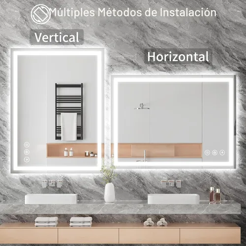 Vista 7 de Koonmi Espejo de baño LED 38x26 con luz, antivaho y 3