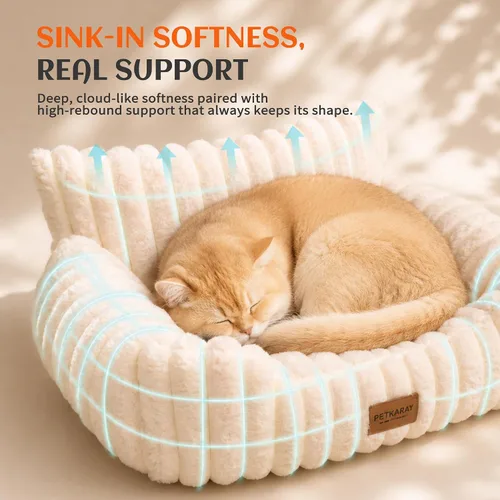 Vista 3 de PETKARAY Sofá cama para gatos, sofá suave de 24 pulgadas para gatos de Crema