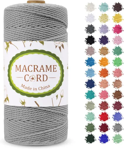 Vista 35 de Cordón de macramé de 0.079 pulgadas, hilo de cuerda de macramé de color de 0.07 pulgadas x 219 yardas, cuerda de algodón natural, 3 hebras para Aqua