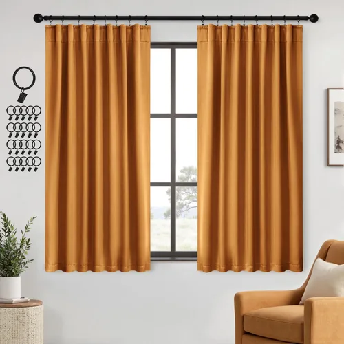 Vista 28 de ANRODUO Juego de 2 cortinas con bloqueo de luz del 99%, cortinas de 84 pulgadas de largo, cortinas negras para dormitorio, cortinas con aislamiento