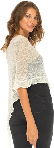 Vista 3 de SHU-SHI Poncho transparente para mujer suéter ligero con volantes