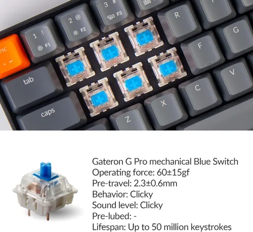 Vista 2 de Keychron K14 70% diseño de 72 teclas Bluetooth inalámbricoUSB con cable mecánico para juegos para Mac con interruptor Gateron G Pro