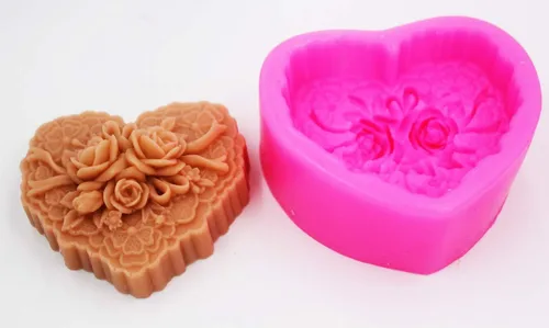 Vista 4 de Molde en forma de corazón de rosa para velas de jabón, moldes de silicona para dulces, chocolates, jabones, bombas, hornear, mentas de fondant