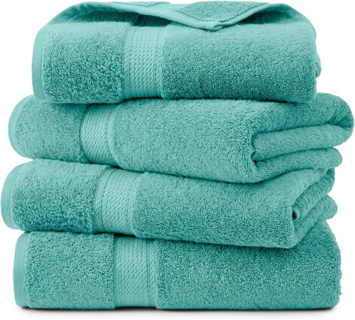 Vista 11 de Superior Juego de 4 toallas de baño de pile de algodón egipcio, toallas de lujo ultra suaves, esenciales de felpa gruesa, absorbentes