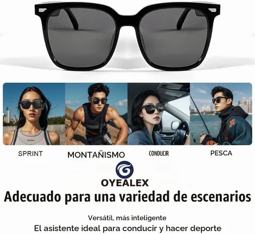 Vista 3 de Gafas inteligentes con altavoz Bluetooth, gafas de audio inteligentes de oído abierto, gafas inteligentes para exteriores para hombres y mujeres