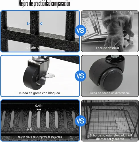 Vista 6 de NUGRIART - Jaula de perro de 42 pulgadas resistente e indestructible, perrera XL de acero a prueba de escapes para perros grandes, diseño de doble