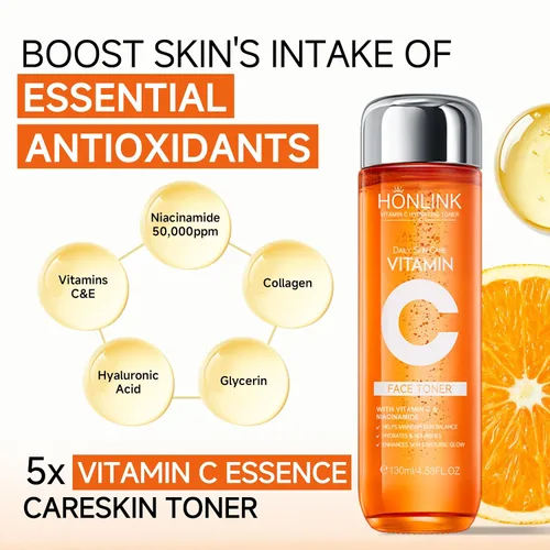 Vista 3 de Tónico facial hidratante con vitamina C de 4.4 fl oz, tónico diario suave con niacinamida y ácido hialurónico, cuidado de la piel sin alcohol