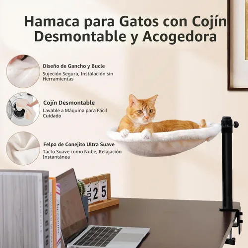 Vista 6 de PAWZ Road Hamaca para cama de escritorio para gatos con rotación de 360° y Beige