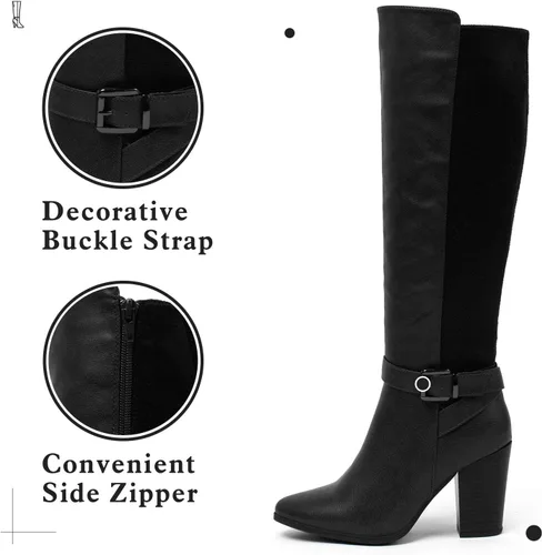 Vista 5 de Botas altas hasta la rodilla con cremallera para mujer, botas de tacón alto y grueso