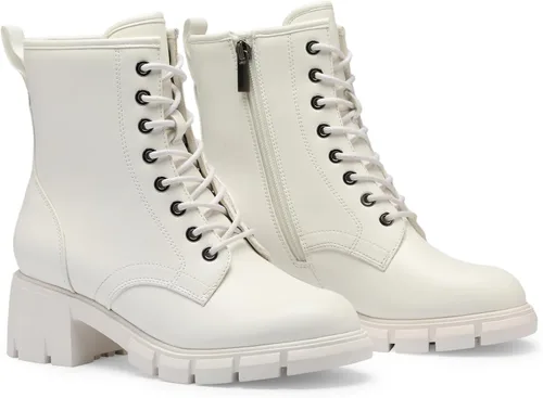 Vista 2 de GENSHUO Botas de combate para mujer - Botines de tacón bajo con cordones y cremallera