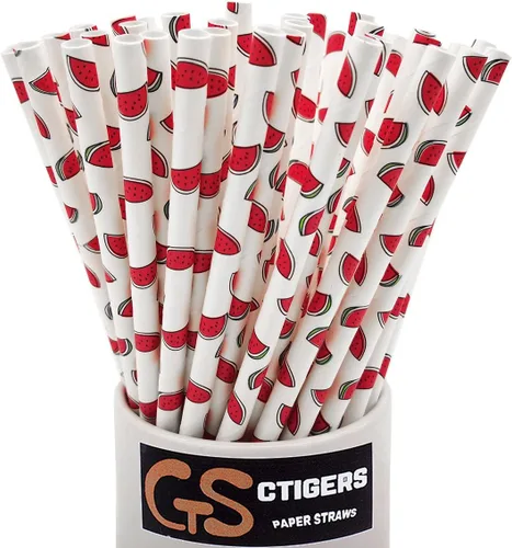 Vista 9 de Pajitas de papel biodegradables con estampado de bambú para caja de fiesta de 100