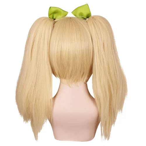 Vista 5 de ColorGround Peluca rubia con 2 lazos para Halloween y cosplay colas de caballo desmontables