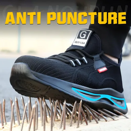 Vista 3 de GLANOUDUN Zapatos de punta de acero para hombre, zapatos de trabajo ligeros para hombres, zapatos de trabajo negros con punta de acero, zapatos