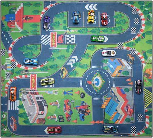Vista 7 de Alfombra de juegos para carretera, alfombra de juego, ideal para jugar con autos, tapete educativo de tráfico por carretera para niños, aprende