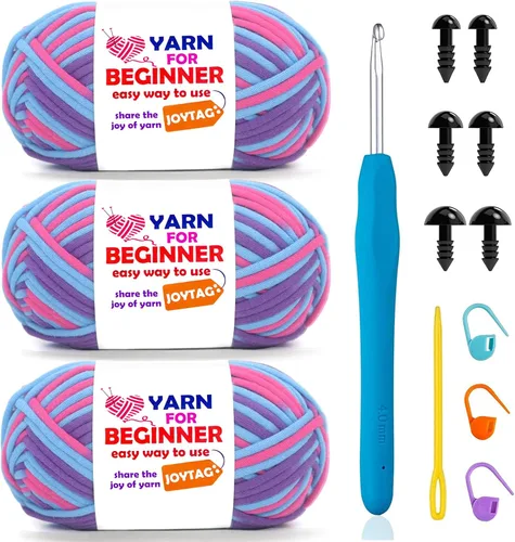 Vista 65 de Hilo de color morado amatista para tejer y tejer, hilo de algodón para tejer, fácil de tejer, para principiantes, con puntadas fáciles de ver