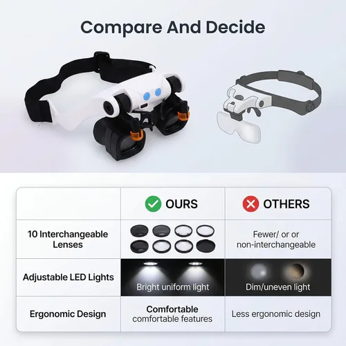 Vista 5 de CCYLEZ Jewelry Magnifier with LED Light 10 Interchangeable Lenses