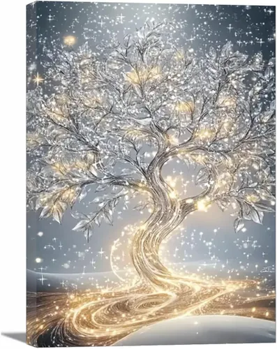 Vista 17 de VOCBAN Nature Tree of Life Abstract Pictures Canvas Painting Large Modern Canvas Wall Art Colorful Trees Living Room Wall Decor Plant Prints(black