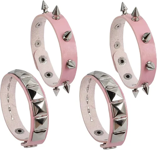 Vista 7 de 4 pulseras punk, pulseras de cuero Fanux, pulsera gótica, pulsera gótica, para Halloween, 4