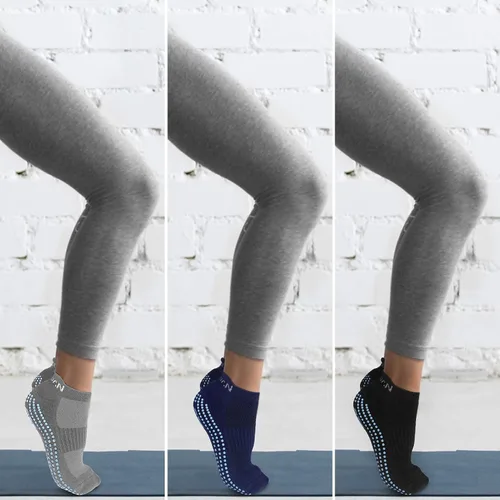 Vista 5 de TENQUAN 3 pares de calcetines de yoga antideslizantes con agarres para pilates barra deportiva ballet baile fitness antideslizante rehabilitación