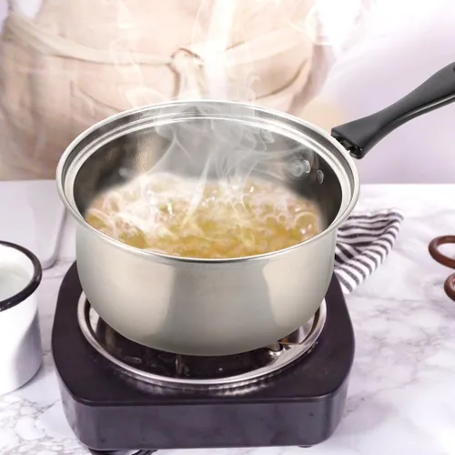 Vista 4 de PRETYZOOM Cacerola multiusos, cacerola de leche, olla de cocina de alimentos, tapa antiadherente, fácil de limpiar