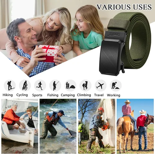 Vista 6 de LionVII Cinturón para hombre con trinquete elástico, cinturón elástico para el trabajo con hebilla automática para hombres, 1 3/8" ajustable