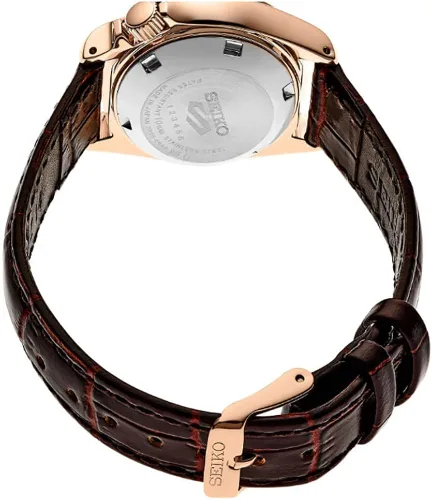 Vista 3 de Seiko Reloj automático de cuero marrón con esfera de oro rosa para hombre Oro Rosa Reloj automático