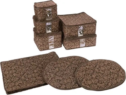 Vista 8 de Hudson Damask China Juego de contenedores de almacenamiento de 8 piezas, bronceado, beige